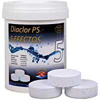 Cloro para piscinas DIACLOR PS 5 EFECTOS 1 KG - 5 Pastillas de Cloro Lento (200 gr) - Tratamiento Completo 5 Acciones